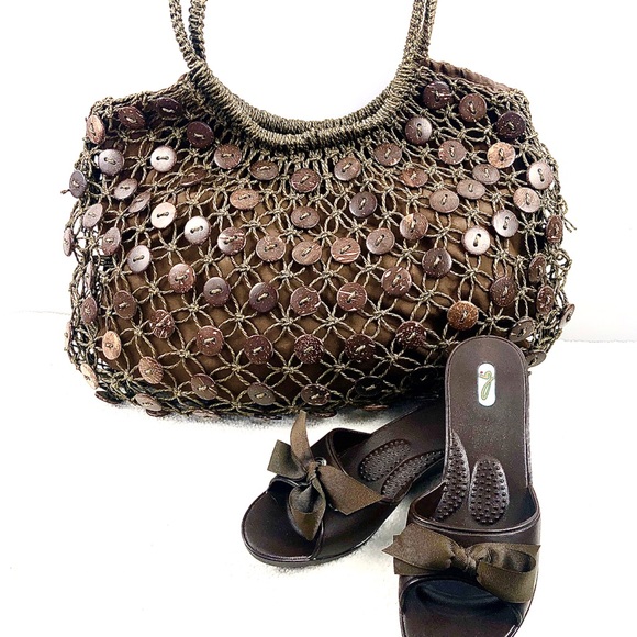 Cappelli Straworld Brown Lg Fishnet ButtonHobo Bag - Picture 8 of 9